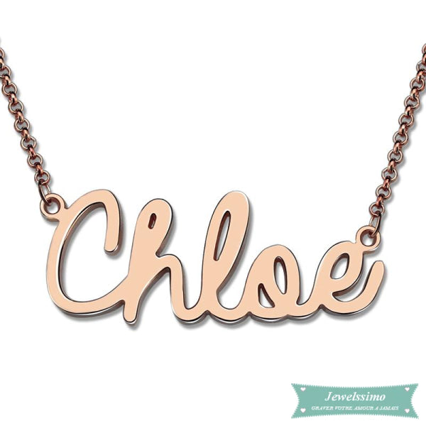 Collier Prénom Style Cursive En Plaqué Or Rose 35Cm Prénom