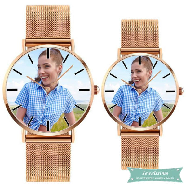 Montre photo personnalisable Lovers pour femme Or rose montre quartz