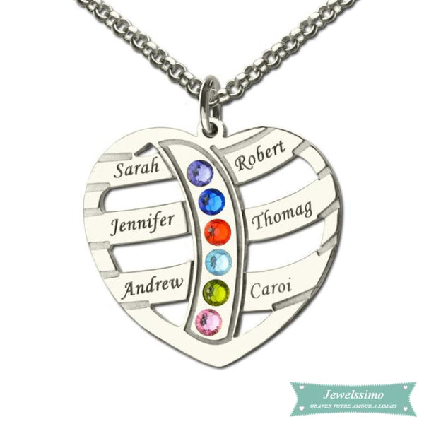 Pendentif Famille 6 Prénoms En Argent Sterling 35Cm Famille