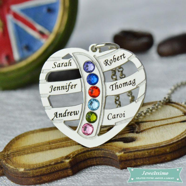 Pendentif Famille 6 Prénoms En Argent Sterling Famille