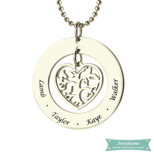 Pendentif Famille Coeur Arbre De Vie En Argent Sterling 35Cm Famille