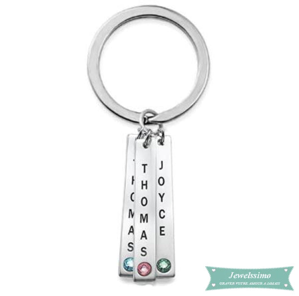 Porte clé 1 à 3 prénoms avec pierre de naissance 1 nom = 1 barre porte clé