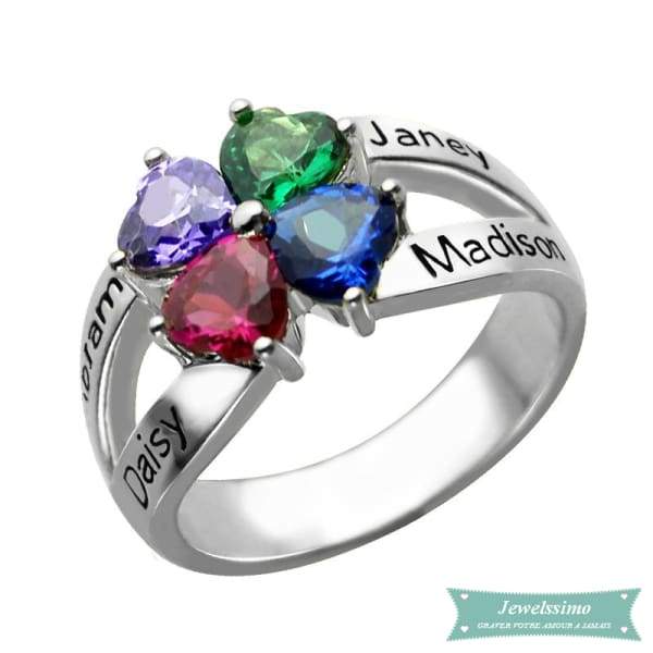 Bague Famille 4 Prénoms Always Together En Argent Sterling 925 47 - 4 Bague Famille