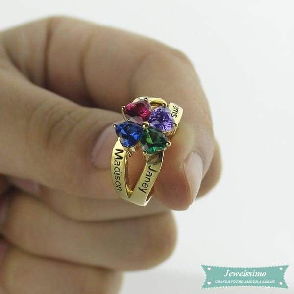 Bague Famille 4 Prénoms Always Together En Plaqué Or Bague Famille