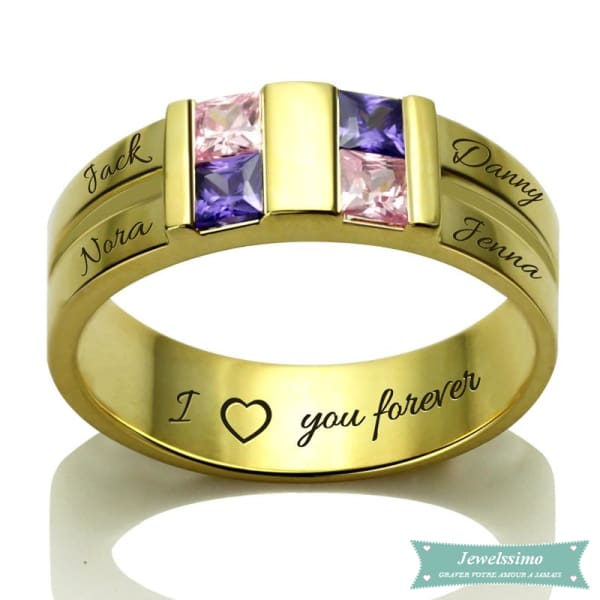 Bague famille 4 prénoms en plaqué or Love you Forever 47 - 4 bague famille