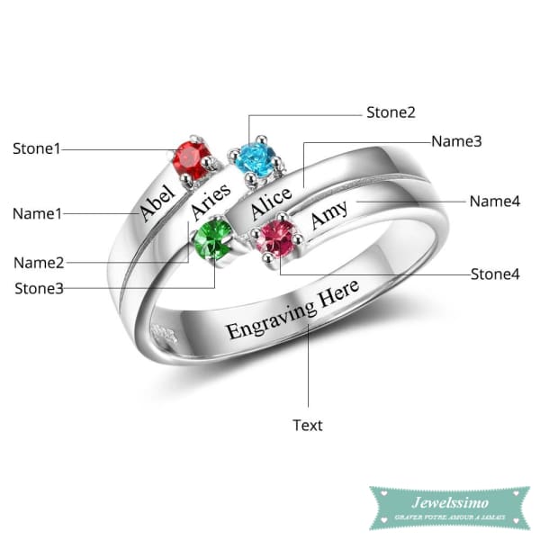Bague famille 4 prénoms My Thoughts en argent bague famille