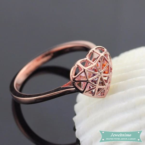 Bague Famille En Plaque Or Rose Coeur En Cage