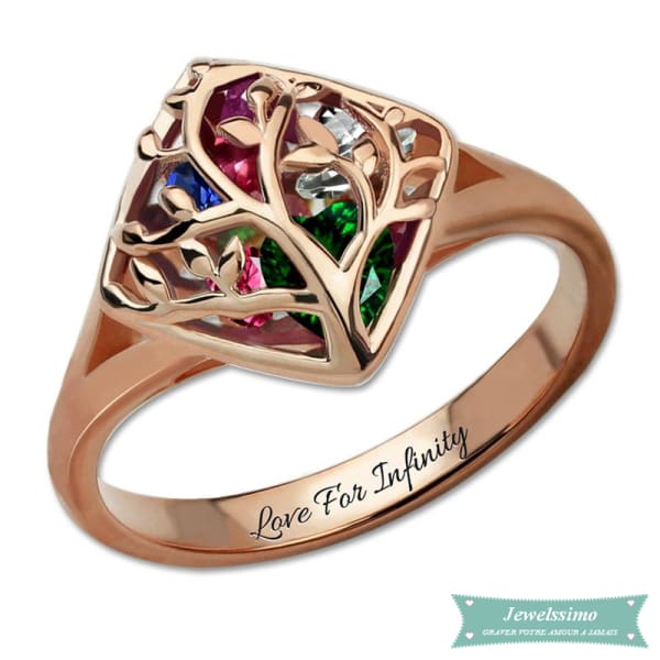 Bague famille en plaqué or rose Love for Infinity avec pierre de naissance 52 - 6 bague famille