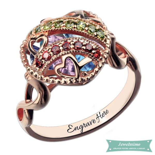 Bague Famille My Queen À Graver En Plaqué Or Rose 47 - 4 Bague Famille