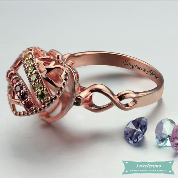 Bague Famille My Queen À Graver En Plaqué Or Rose