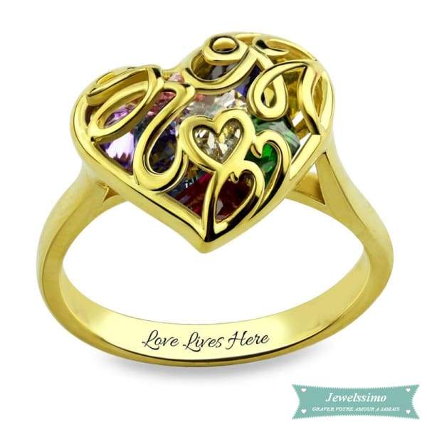 Bague Famille Pour Maman Love Is Life En Plaqué Or Jaune Bague Famille