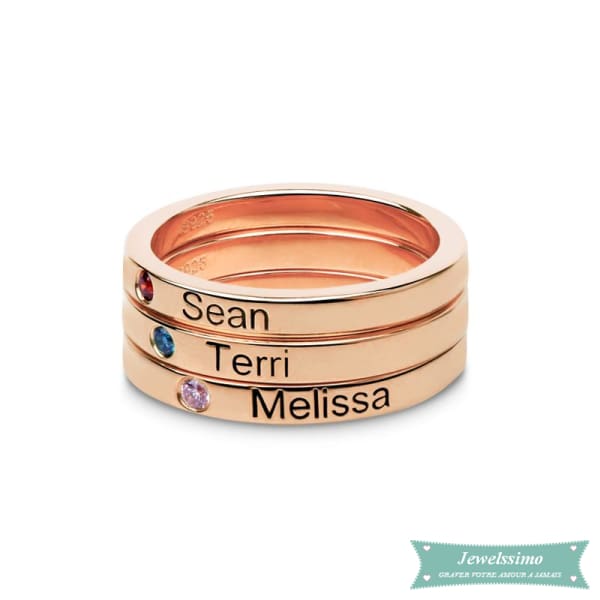 Bague Gravée X3 En Plaqué Or Rose Bague Gravée