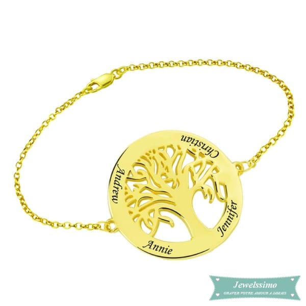 Bracelet Arbre De Vie All My Life 4 Prénoms En Plaqué Or 14Cm Bracelet Arbre De Vie