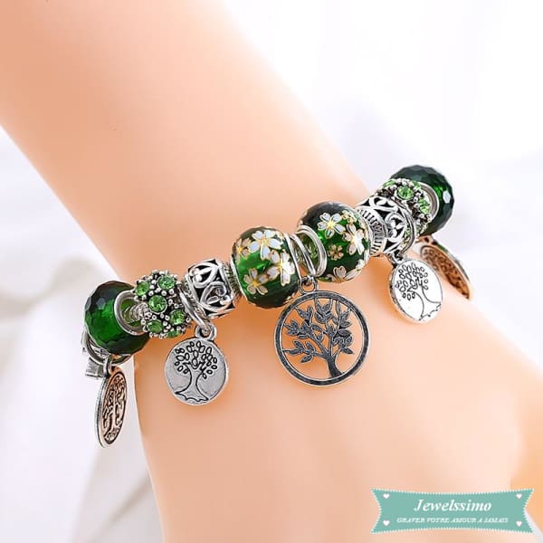 Bracelet Arbre De Vie Green Charm En Argent Bracelet Arbre De Vie