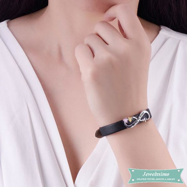 Bracelet Cuir Infini Rythme Cardiaque Avec Pierre De Naissance