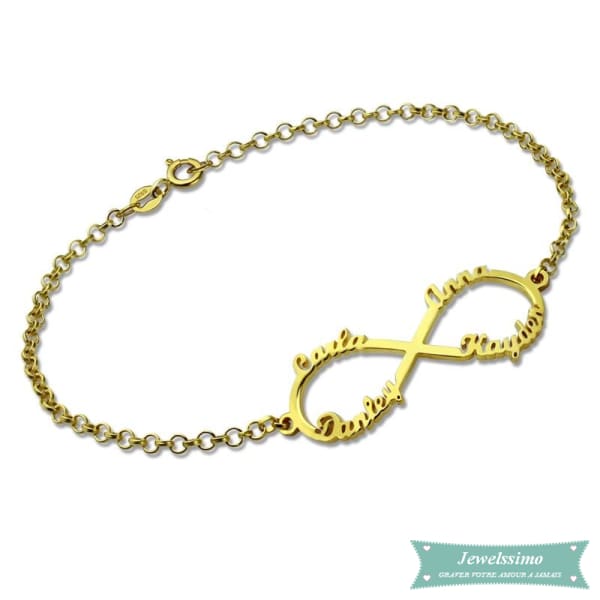 Bracelet Infini All Of You 1 À 4 Prénoms En Plaqué Or 14Cm Bracelet Infini
