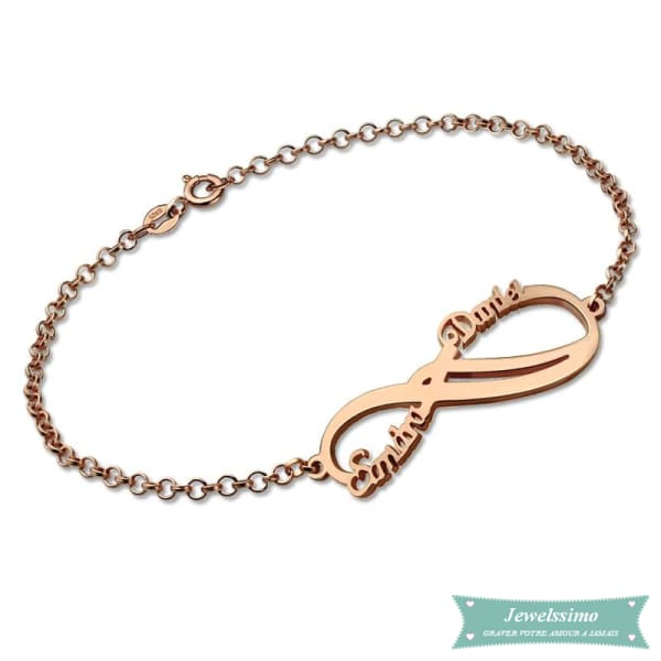 Bracelet Infini Pas Sans Toi 2 Prénoms En Plaqué Or Rose 14Cm Bracelet Infini