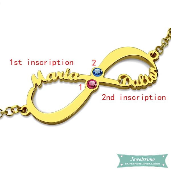 Bracelet Infini Pour La Vie 2 Prénoms En Plaqué Or Jaune