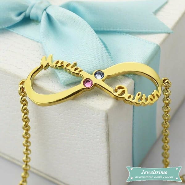 Bracelet Infini Pour La Vie 2 Prénoms En Plaqué Or Jaune