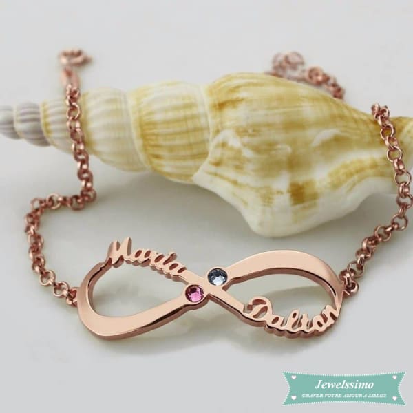 Bracelet Infini Pour La Vie 2 Prénoms En Plaqué Or Rose
