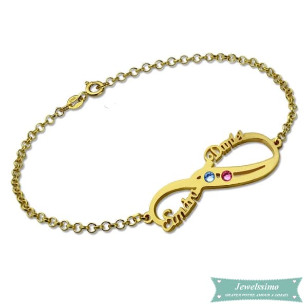 Bracelet Infini So In Love 2 Prénoms En Plaqué Or Jaune 14Cm Bracelet Infini