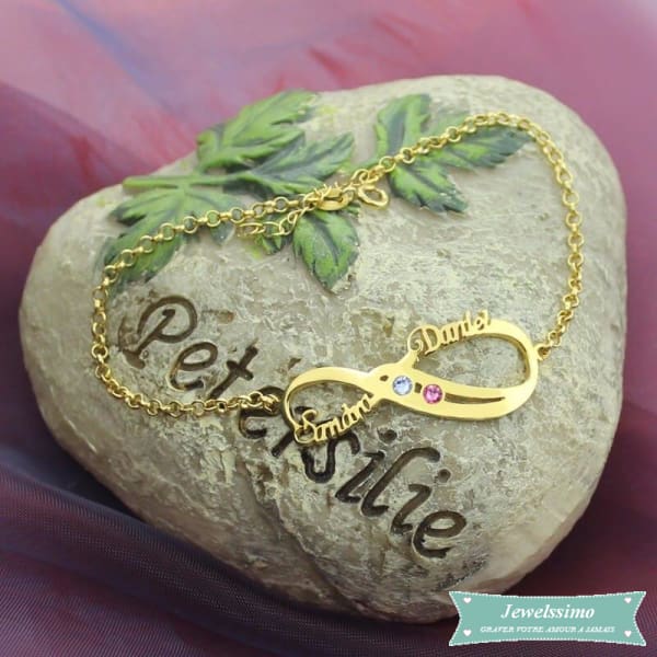 Bracelet Infini So In Love 2 Prénoms En Plaqué Or Jaune