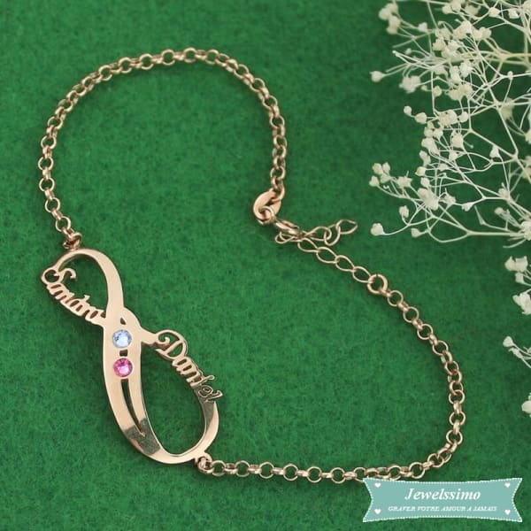 Bracelet Infini So In Love 2 Prénoms En Plaqué Or Rose