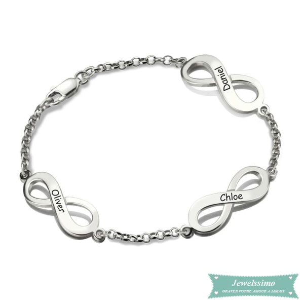 Bracelet Infini Tous Ensemble 3 Prénoms En Argent Sterling 925 14Cm Bracelet Infini