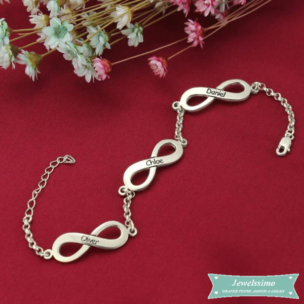 Bracelet Infini Tous Ensemble 3 Prénoms En Argent Sterling 925 Bracelet Infini