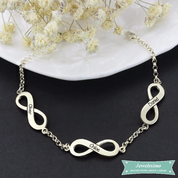 Bracelet Infini Tous Ensemble 3 Prénoms En Argent Sterling 925 Bracelet Infini