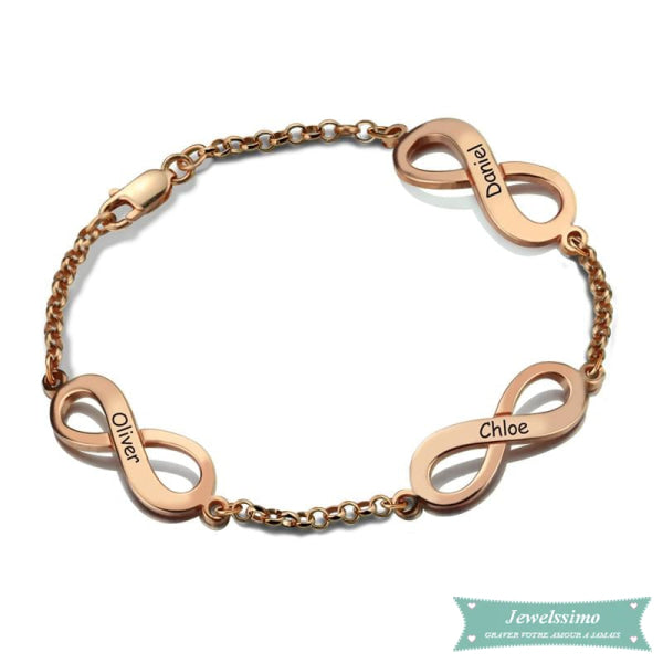 Bracelet Infini Tous Ensemble 3 Prénoms En Plaqué Or Rose 14Cm Bracelet Infini