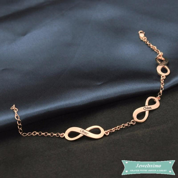 Bracelet Infini Tous Ensemble 3 Prénoms En Plaqué Or Rose Bracelet Infini