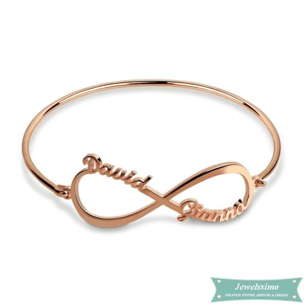 Bracelet Jonc Lotus 2 Prénoms En Plaqué Or Rose 15Cm Bracelet Infini