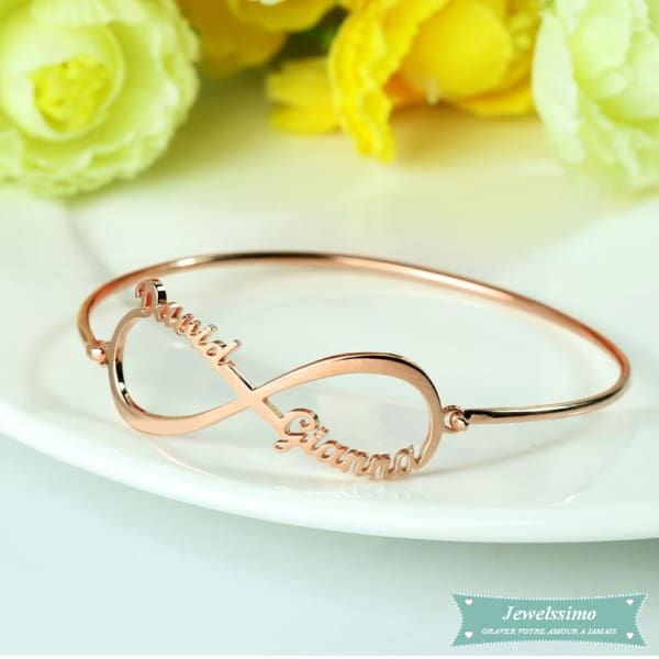 Bracelet Jonc Lotus 2 Prénoms En Plaqué Or Rose Bracelet Infini