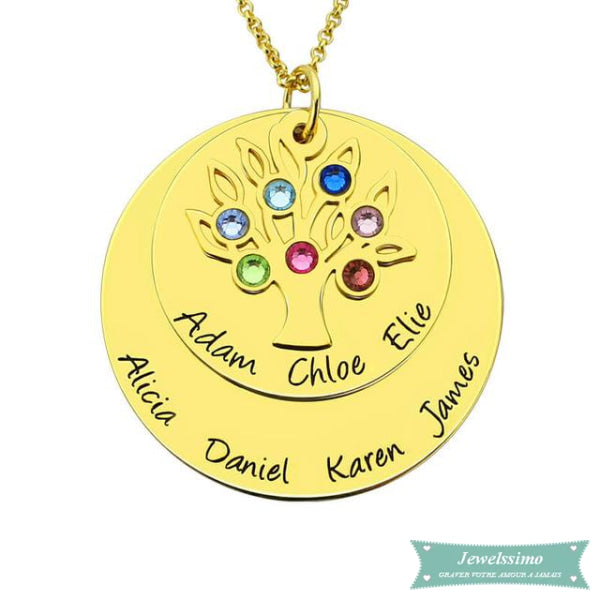 Collier Arbre De Vie Double Disque En Plaqué Or Rose Arbre De Vie