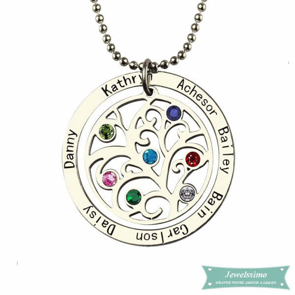 Collier Arbre De Vie Généalogique En Argent Sterling 35Cm Arbre De Vie