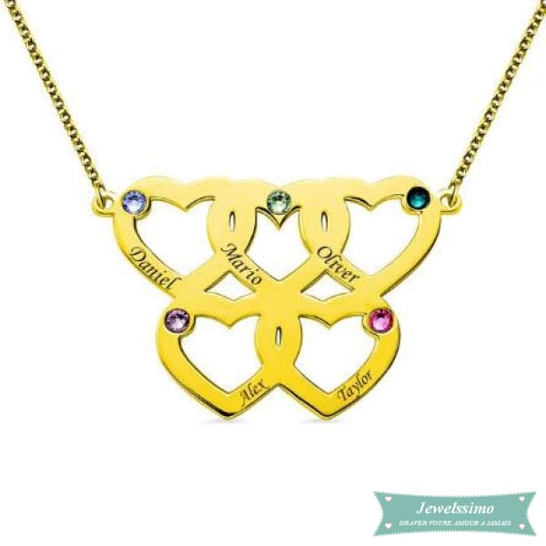 Collier Charmante famille 5 prénoms en plaqué or jaune 35cm Famille