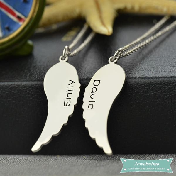 Collier couple Ailes dAnges en argent sterling Couple