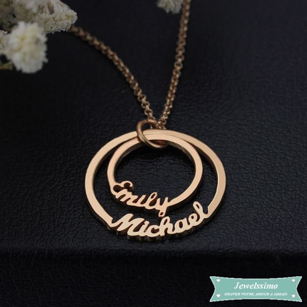 Collier Couple Cercle Amoureux En Plaqué Or Rose Couple