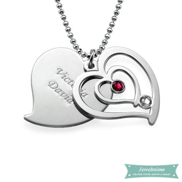 Collier Couple Coeur En 3D Argent Sterling