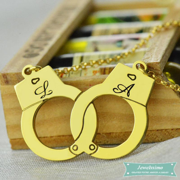 Collier Couple Menottes Pour La Vie En Plaqué Or Jaune Couple
