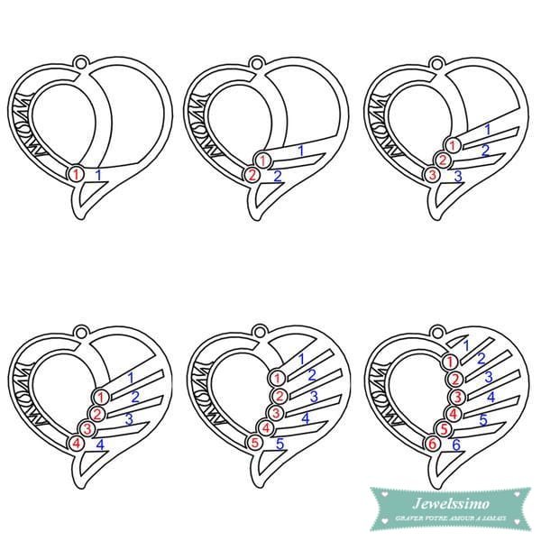 Collier famille 6 prénoms avec pierre de naissance en plaqué or rose Famille