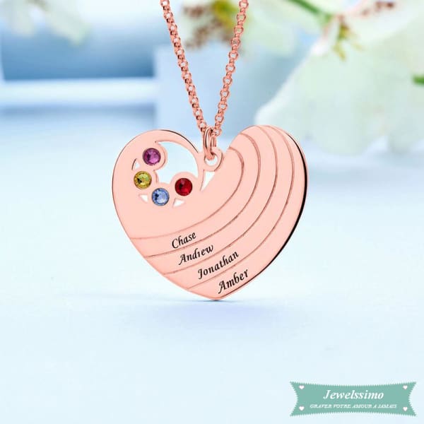 Collier Famille Fêtes Des Mères En Plaqué Or Rose