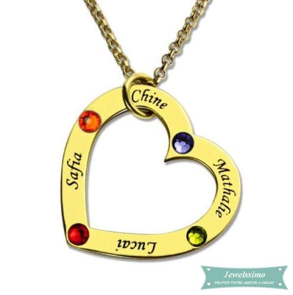 Collier famille Perfect Mom en argent sterling et pierre de naissance en plaqué or 35cm Prénom