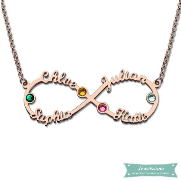 Collier Infini Avec Pierre De Naissance Plaqué Or Rose 35Cm Infini