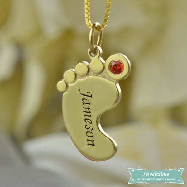 Collier Pied De Bébé Avec Pierre Naissance En Plaqué Or