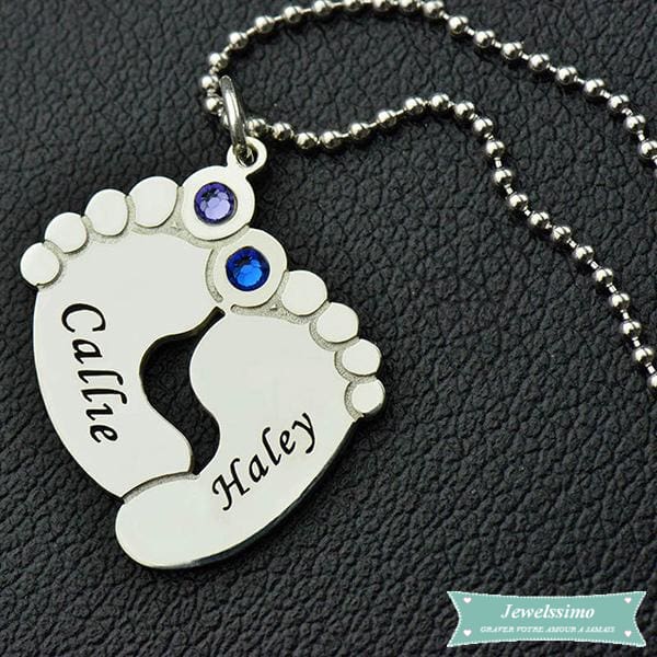 Collier prénom 2 pieds de bébé en argent 925 Bébé