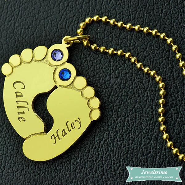 Collier Prénom 2 Pieds De Bébé En Plaqué Or Bébé