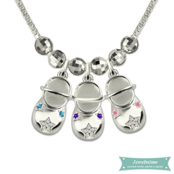 Collier Prénom Chaussure De Bébé Argent / 1 / 35Cm Bébé