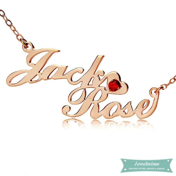 Collier Prénom Couple Style Carrie En Or Rose 35Cm Carrie
